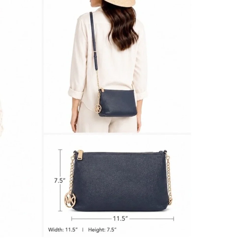 Michael Kors Jet Set East West Crossbody Bag Navy Blue Pebbled Leather 40-18‎